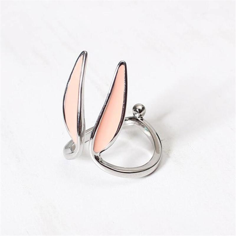 

New Simple And Sweet Pink Epoxy Rabbit Ear 925 Sterling Silver Jewelry Personlity Cute Long Ear Opening Rings TYB028 срібний