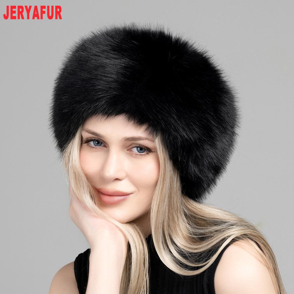 JERYAFUR Women Faux Fur Winter Hat, Thick Fluffy Grey Plush Warm Fashion Ladies Cap for Cold Winter Outdoor