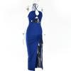 Mode Neue Halter Backless Party Sexy Kleid Frauen Hohe Schlitz Kordelzug Unregelmäßigen Elegante Solide Lange Kleider Frauen Schlank Ärmelloses Abendkleid 25925