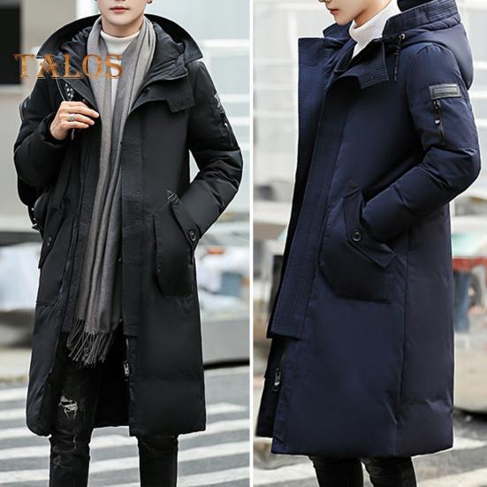 Men Cotton Coat Hooded Long Sleeve Solid Color Quilted Jacket with Multi Pockets Thickened Warm Windproof Winter Outerwear