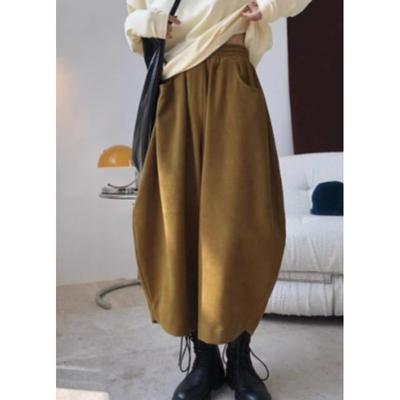 Women's Vintage Loose-Fit Carrot Pants for Spring/Fall Wide-Leg Harem Pants Solid-Color Casual Bell-Bottom Pants