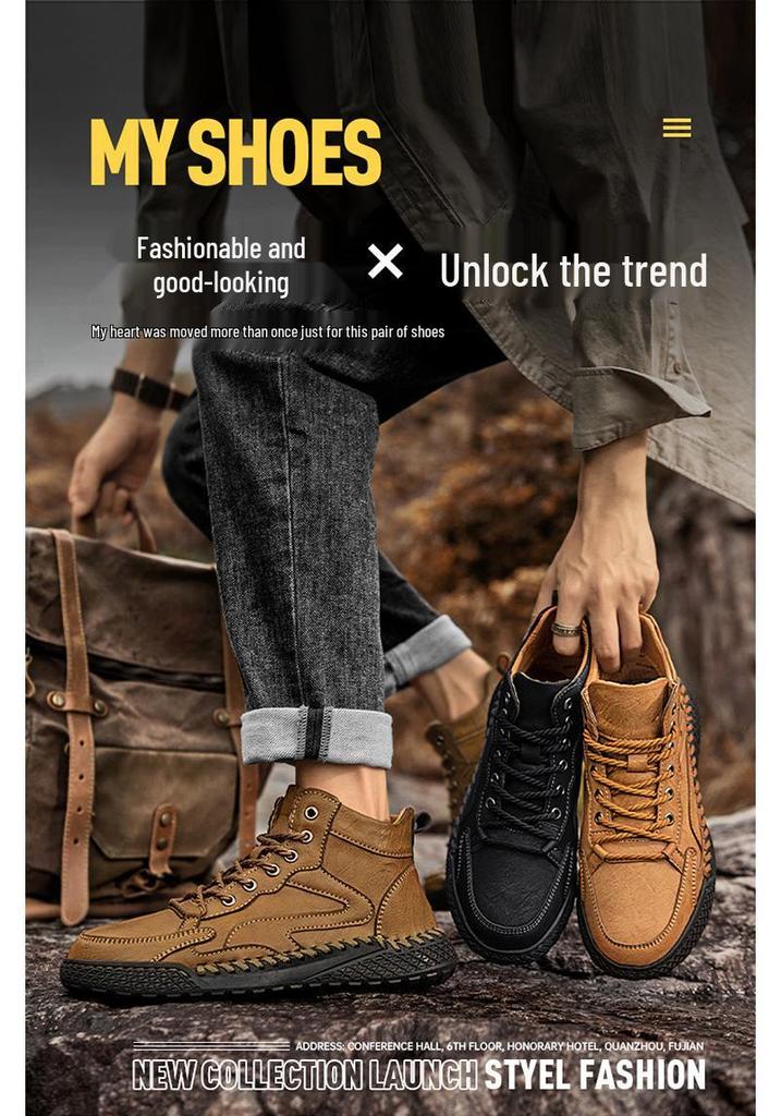 Men's High-Top Lace-Up Martin Boots - Autumn Winter Style, Plus Size Casual Ankle Boots.