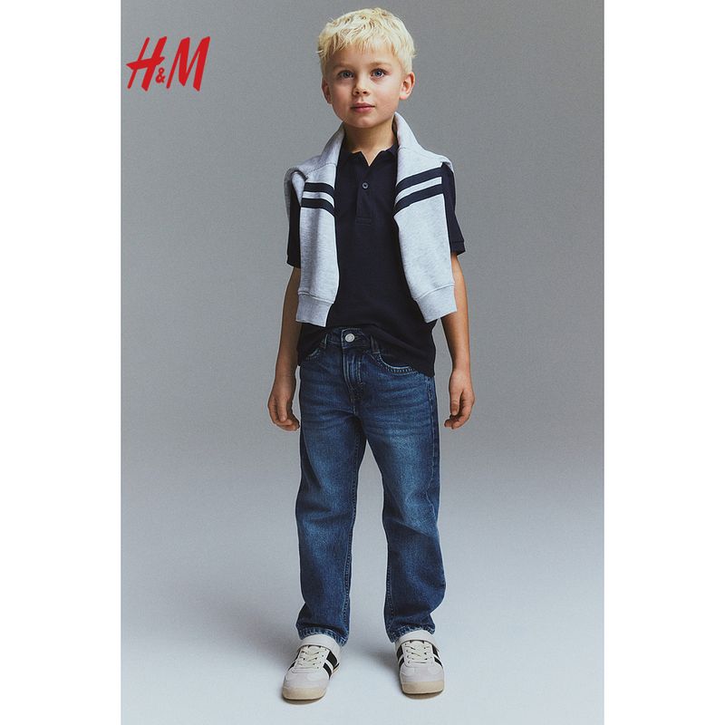 

HM Children s Clothing Boys Polo Shirt 2025 Summer New Arrival Rib Collar Pearl Cotton British Handsome Short Sleeve 1137677 Navy Blue 018 130/64(6-8Y)