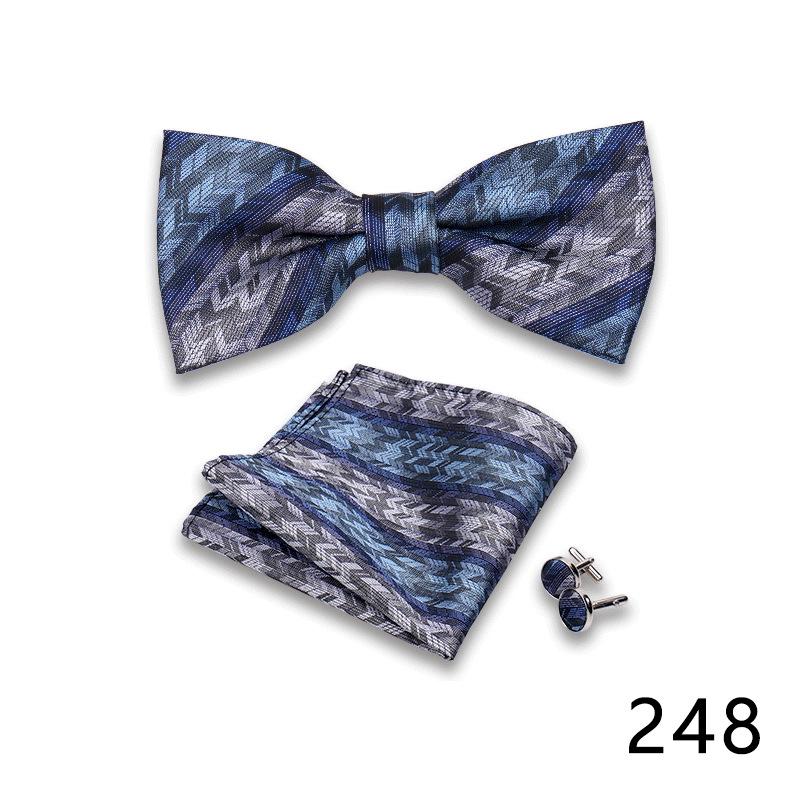 Men's Formal Bow Tie and Pocket Square Set for Banquets and Weddings, with Lapel Flower.