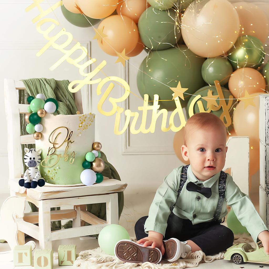 Green Gold and White Ball Cake Topper Decorations 32PCS Mini Balloons Cake Topper Sticks Foam Balls Cake Ball Cupcake Insert for Cake Baking Wedding