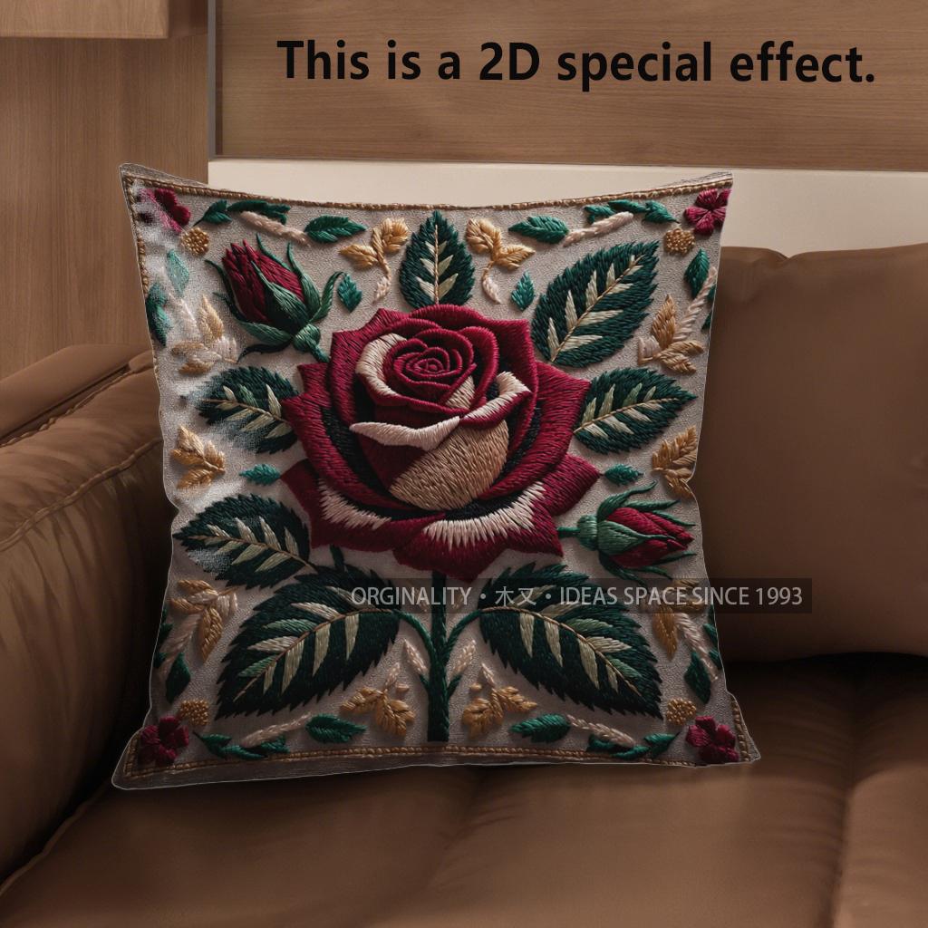 2D Vintage Floral Rose Decorative Throw Pillow Covers Pattern Cushion Cover Suitable For Sofa Bedroom Car Pillow Cover