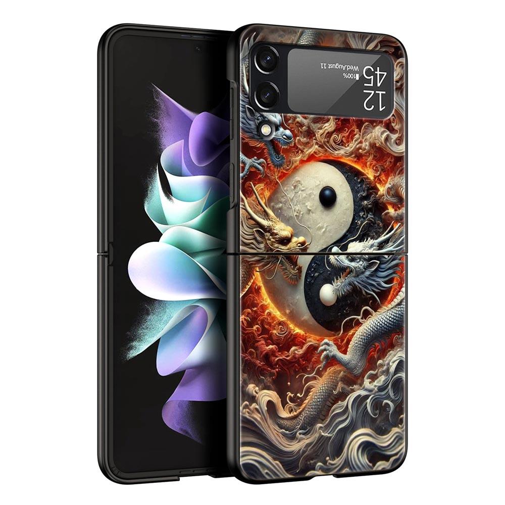 Chinoiserie Loong Flower Dragon Hard PC Phone Case For Samsung Galaxy Z Flip 7 6 5 4 Black Cover For Galaxy Z Flip 3 Foldable