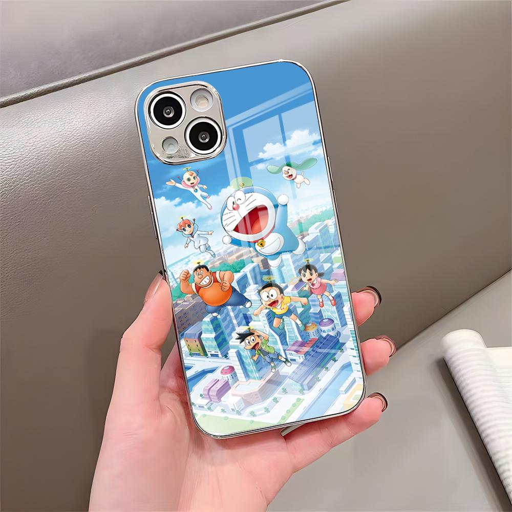 Cute C-Cartoon-D-DoraemonS Phone Case For IPhone 17 Pro Max 15 Pro 16 14 Plus 12 13 Mini 11 Pro Shockproof Electroplated Glass