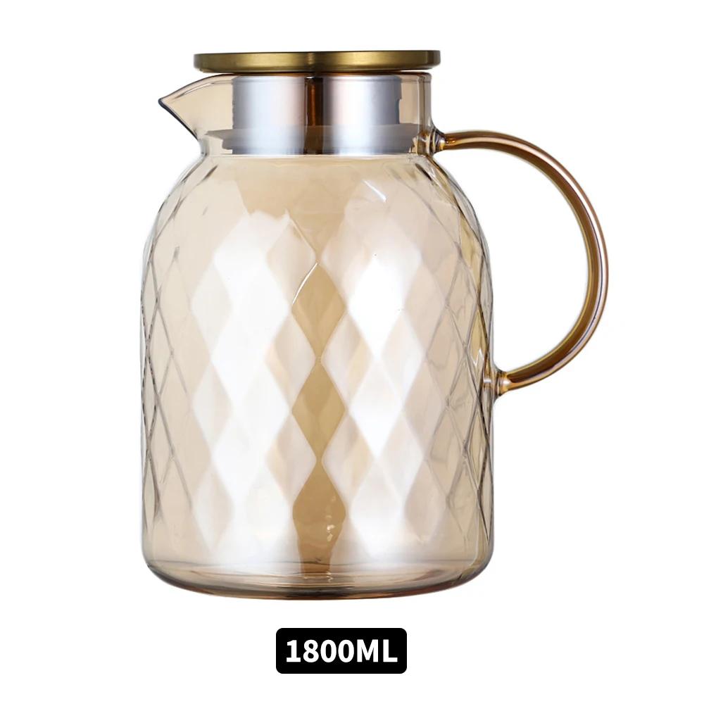 Amber Diamond Texture Glass Teapot and Cup Heat-Resistant Cold Water Jug Transparent Coffee Tea Mug Home Water Carafe Teapot