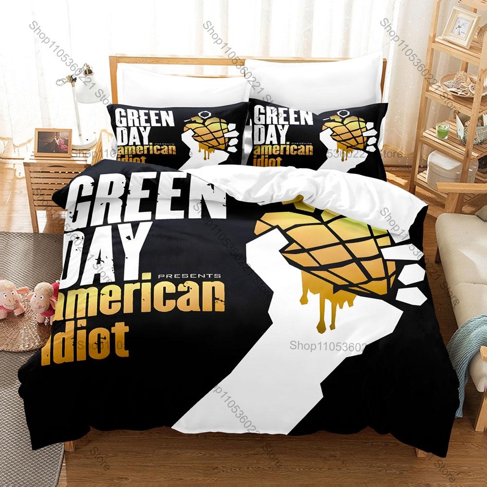 Collage Band Green Day Poster Tour Vintage Arte Punk Rock 3 Pezzi Biancheria da Letto Copripiumino + 2 Federe Decorazione Casa