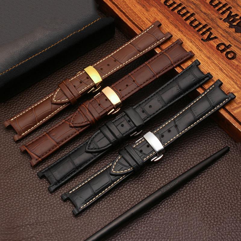 UNA Correa de Reloj de Cuero Genuino con Muesca para Calendario Perpetuo de Hombre CB0164-17E Correa de Piel de Vacuno CB0160-18A Correa de Pulsera Negra MarrónMN