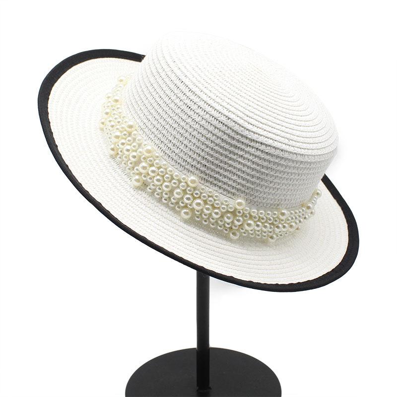 Summer Straw Hat Women'S Straw Visor Hemming Flat Top Sun Protection Beach Hat Casual Fashion Hat