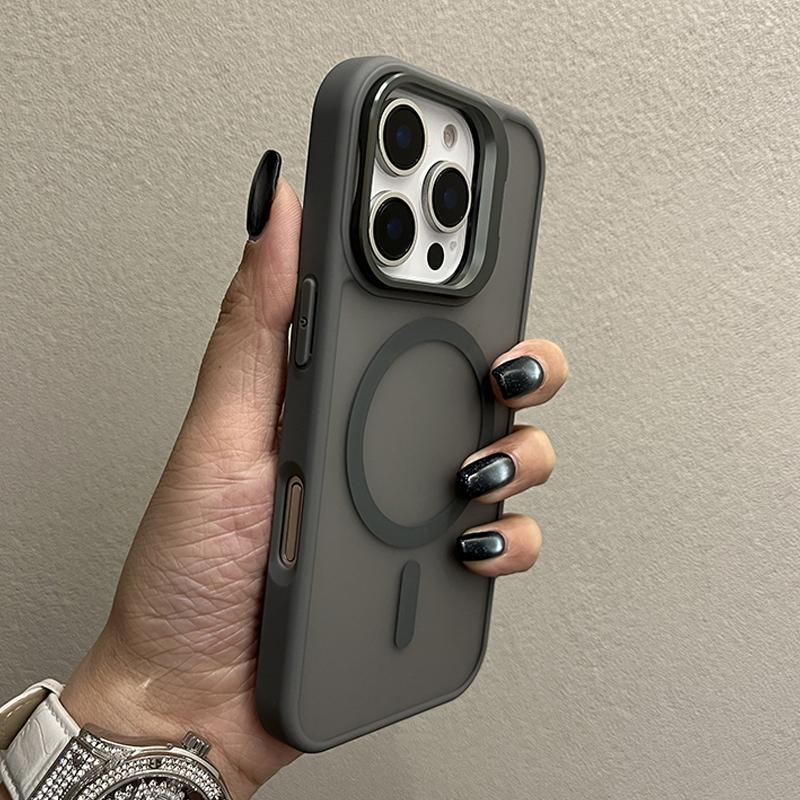 Metal Camera Stand Holder Matte Clear Case for iPhone 16 15 14 Plus 13 12 Mini 11 Pro Max For Magsafe Magnetic Cover