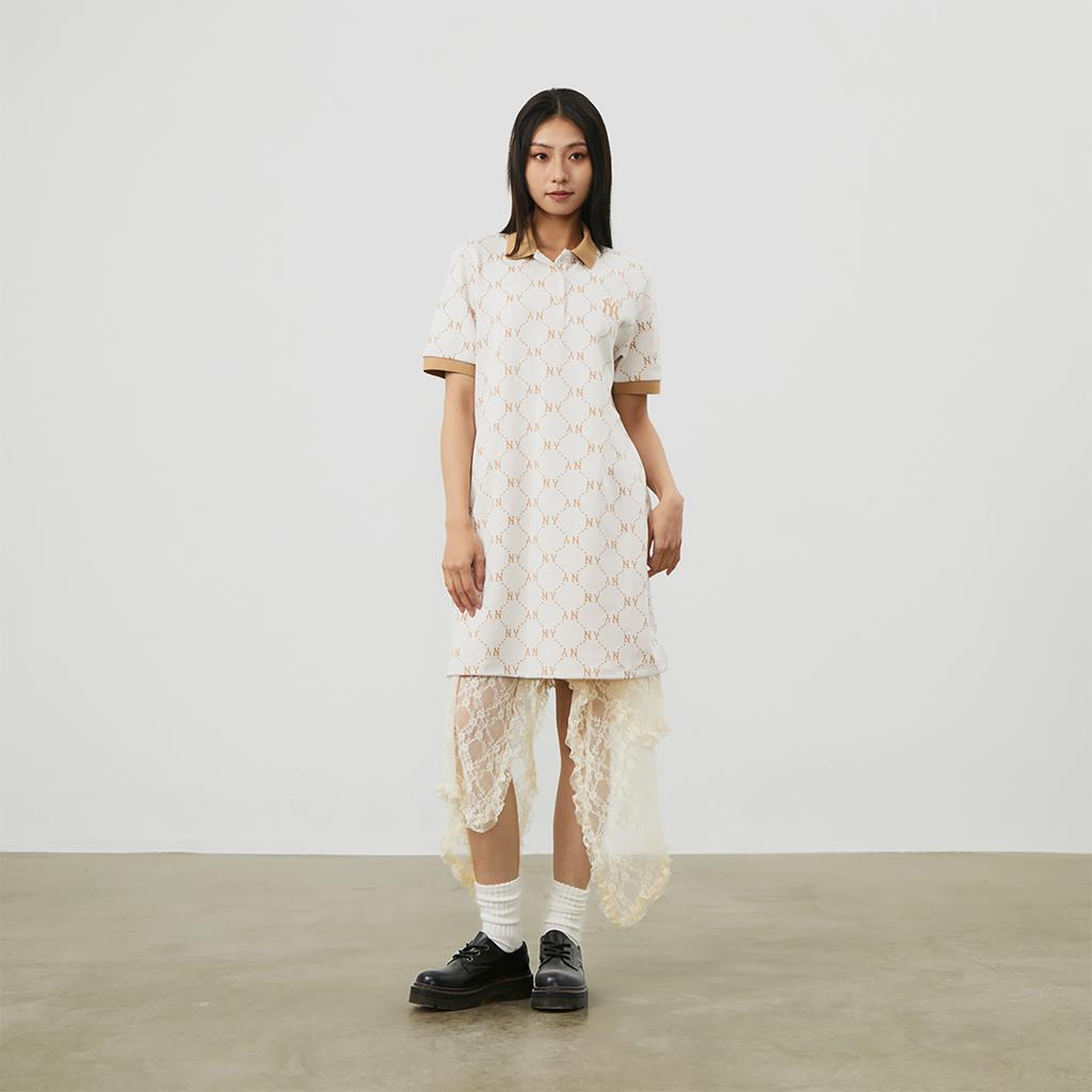 New MLB SS24 Short Sleeved Dress Women's Cream 3FOPM0443-50CRS