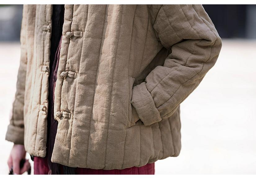 New Arrival: Women's Winter Zen Padded Quilted Jacket - Chinese Retro Style, Thickened Cotton & Linen Blend
