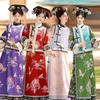 Womens Ming Dynasty Style Printed Hanfu Set With Straight Sleeves Two Piece Outfit Travel Photography