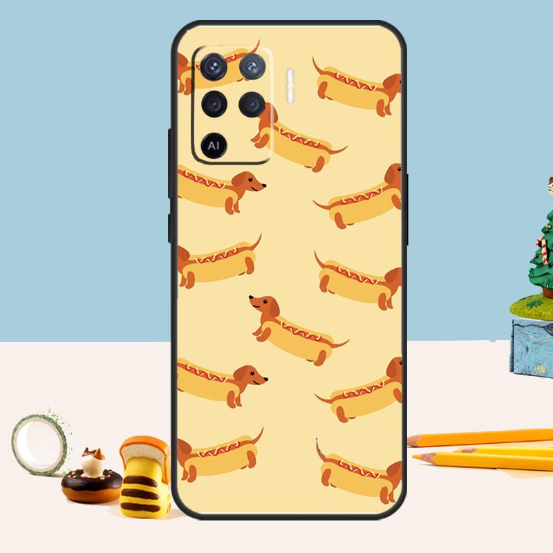 Cartoon Dachshund Sausage Dog Case For Oppo A80 A60 A40 A15 A16 A17 A57 A94 A74 A54 A76 A96 A18 A38 A58 A78 A98 A5 A6 Pro