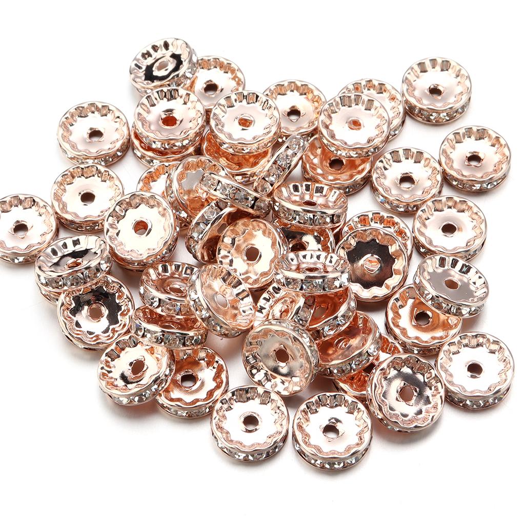 50pcs/lot Colorful Metal Round Rhinestone Rondelle Crystal Beads Loose Spacer Beads For Jewelry Making DIY Bracelet Necklace