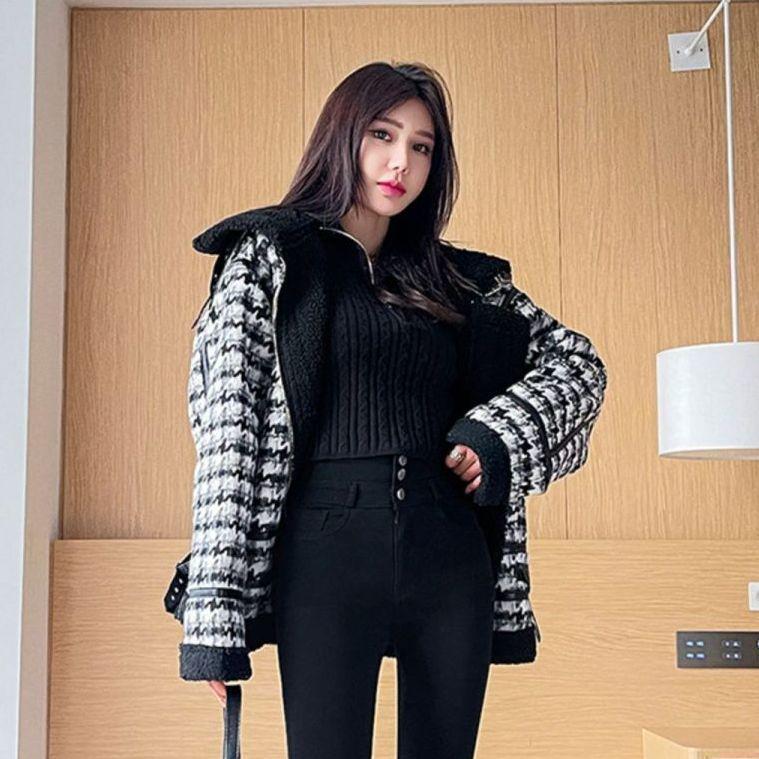 Women's High-Waist Slimming Leggings with Velvet, Button Detailing - 2024 Autumn/Winter Style