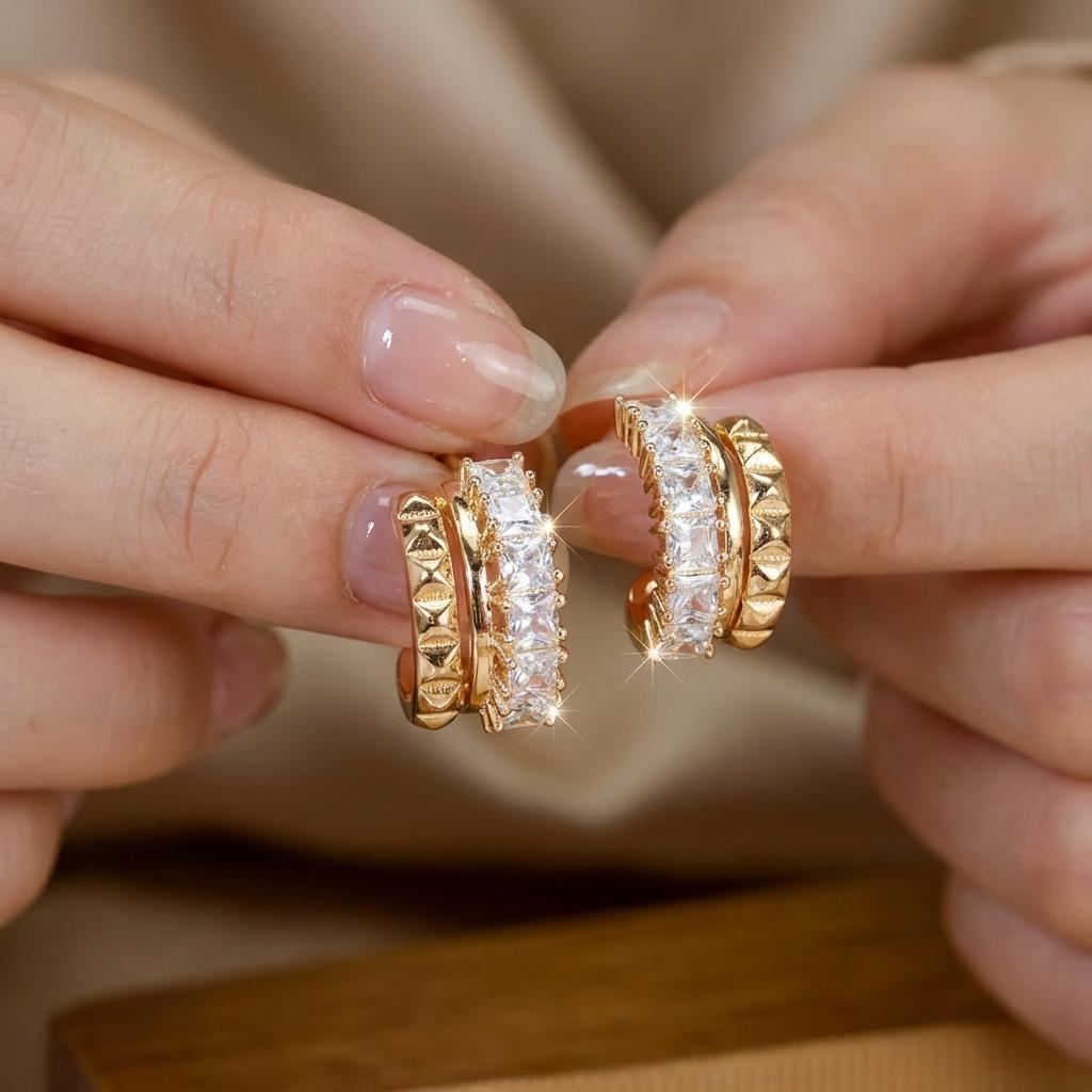 Sparkling Cubic Zirconia C Stud Earrings for Women Light Luxury Gold Plated Brass CZ Earrings Aesthetics Party Wedding Jewelry
