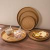 1Pcs Round Water Cup Tray Handmade Dishes Plate Durable Imitation Wooden Tray  Home Use
