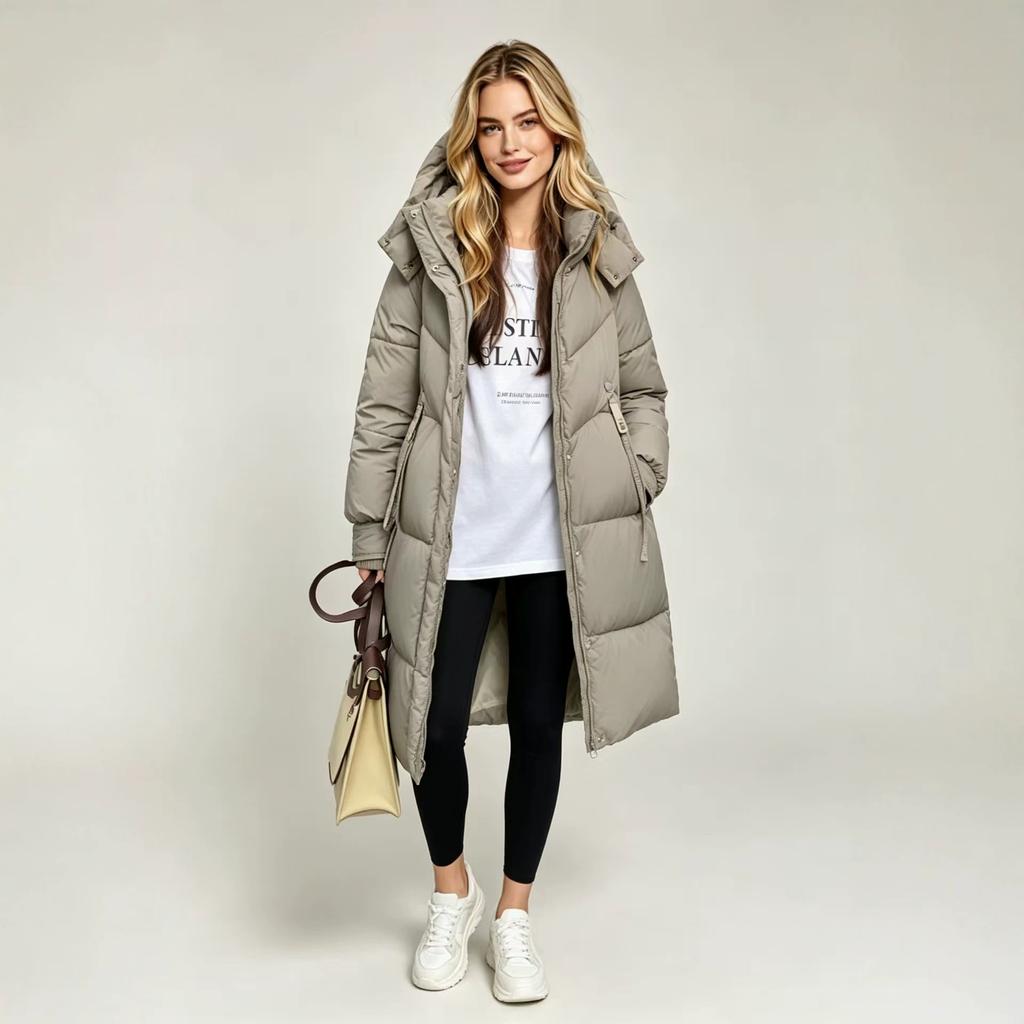 Padded clothes women's medium and long winter new design sense warm thickened padded jacket over the knee versatile hooded jacket