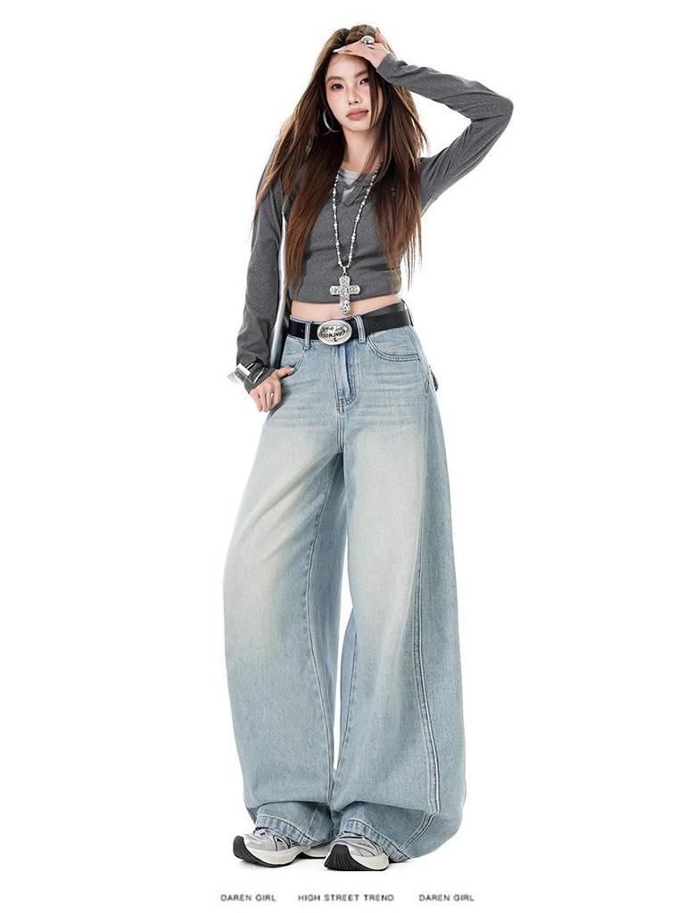High Street Style Damen Weite Jeans - Frühling/Herbst 2026 Bodenlang Lockerer Schnitt