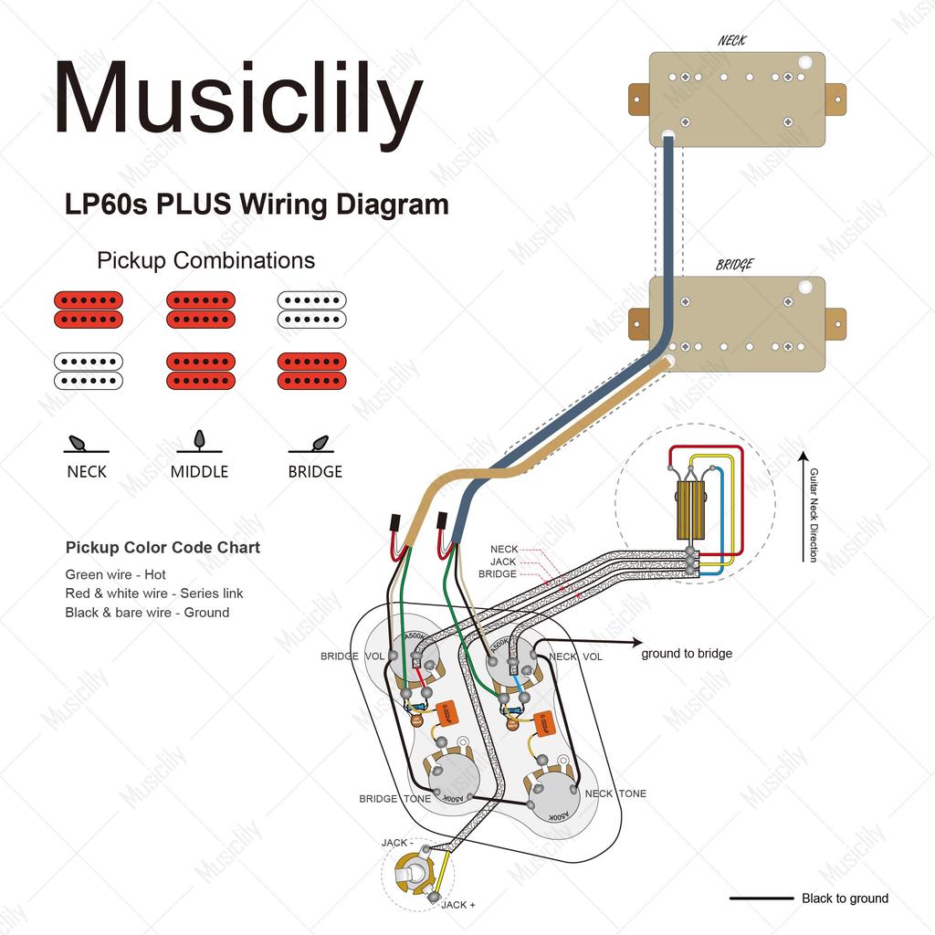 Musiclily Pro LP Standard Modern 60s PLUS Treble Bleed Prewired Kit for Les Paul Electric Guitars with Nickel Switches