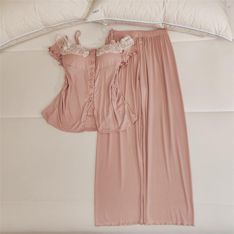 Women's Lace Camisole Sleepwear Set with Chest Pads - Sweet & Sexy Spring/Summer Homewear.