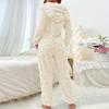 Women's Fashion Solid-Color Homewear Plush Onesie Long-Sleeve Hooded Loungewear Pajamas
