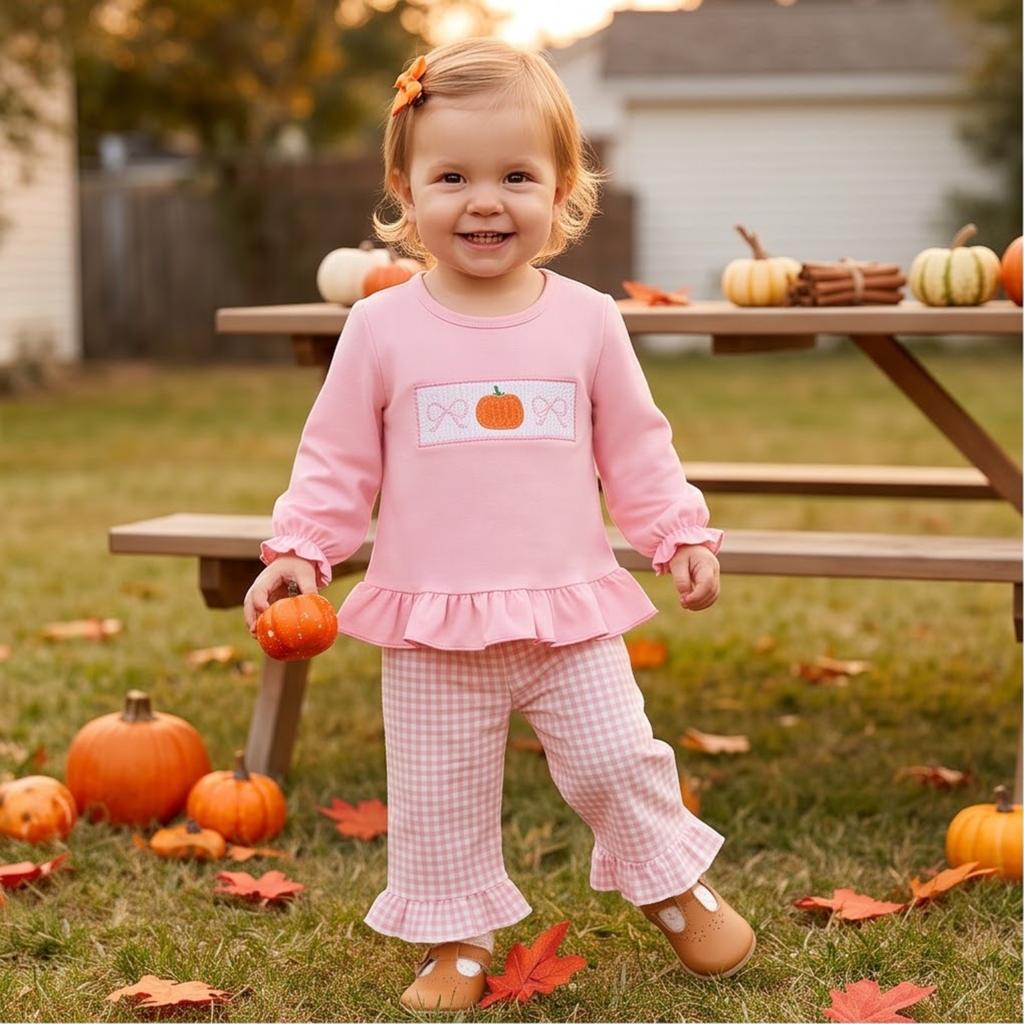 Kleinkind Mädchen Halloween Kürbis Stickerei Langarm Rundhals Pullover Sweatshirt und Elastische Taille Ausgestellte Hose Set