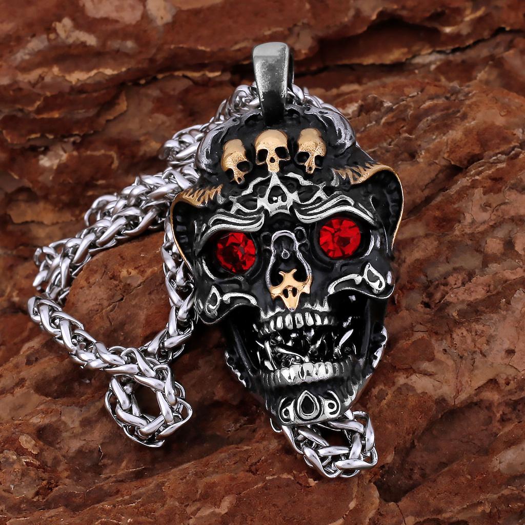 Creativo Collar de Acero Inoxidable 316L Calavera Fantasma Vintage Vikingo para Hombre Moda Neo-Gótica Rock Fiesta Colgante Amuleto Joyería