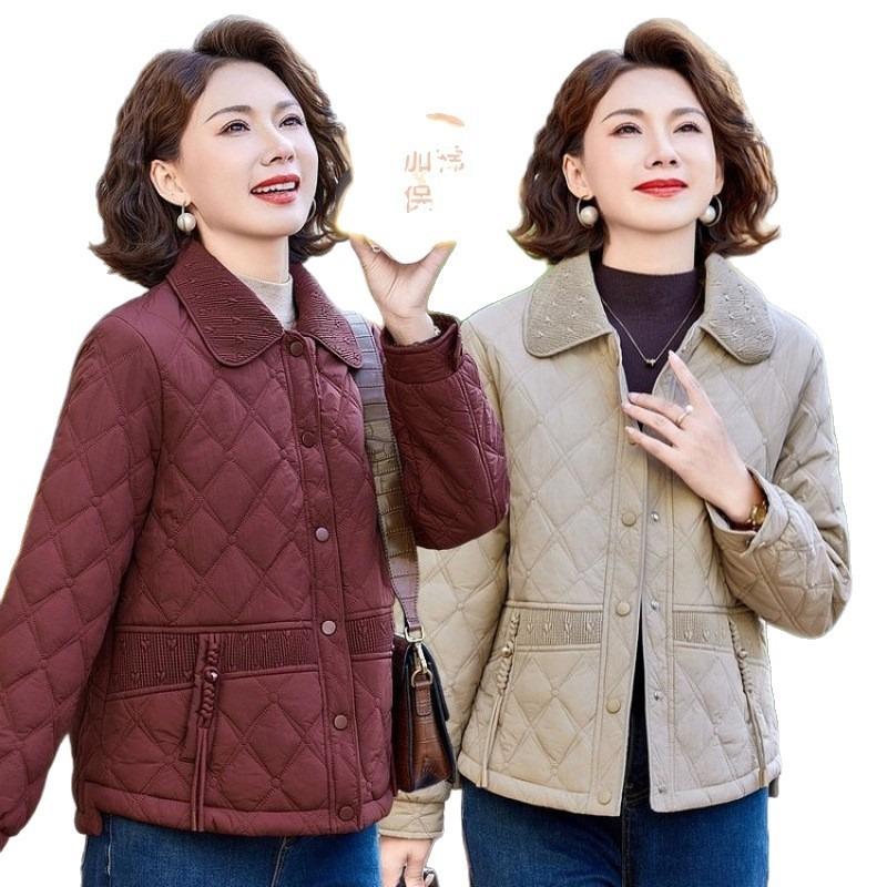 Mid-winter cotton-padded clothes, light lapel short middle-aged and elderly women's cotton-padded jackets, cold-proof and warm casual jackets