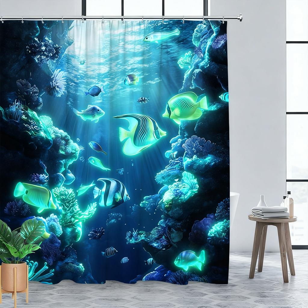 Vibrant Underwater Coral Reef with Sea Turtle & Clownfish Waterproof Shower Curtain for Bathroom Decor