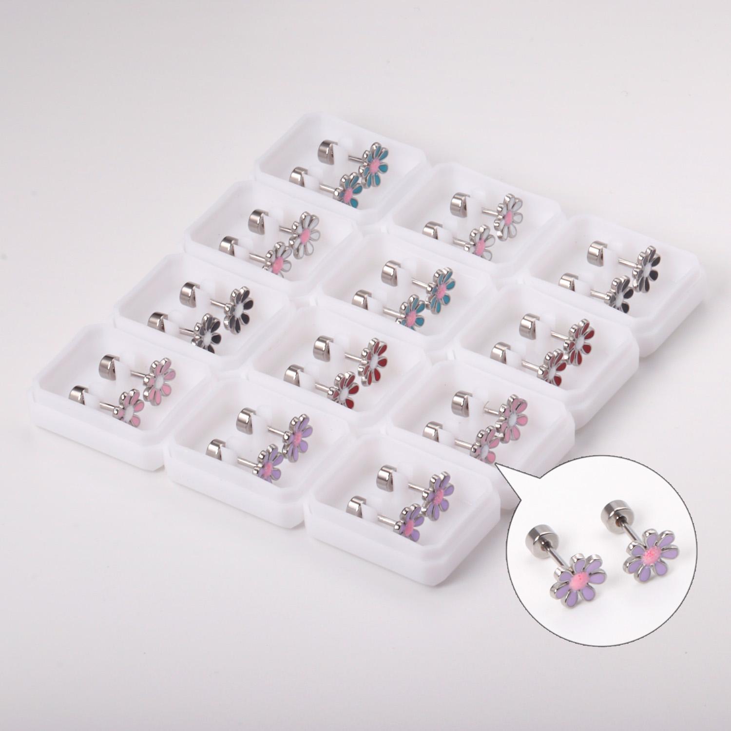 

12 пар гвоздиков из нержавеющей стали цвета золотой меди с цветами и блестками, модные, милые, гипоаллергенные серьги-гвоздики 2023