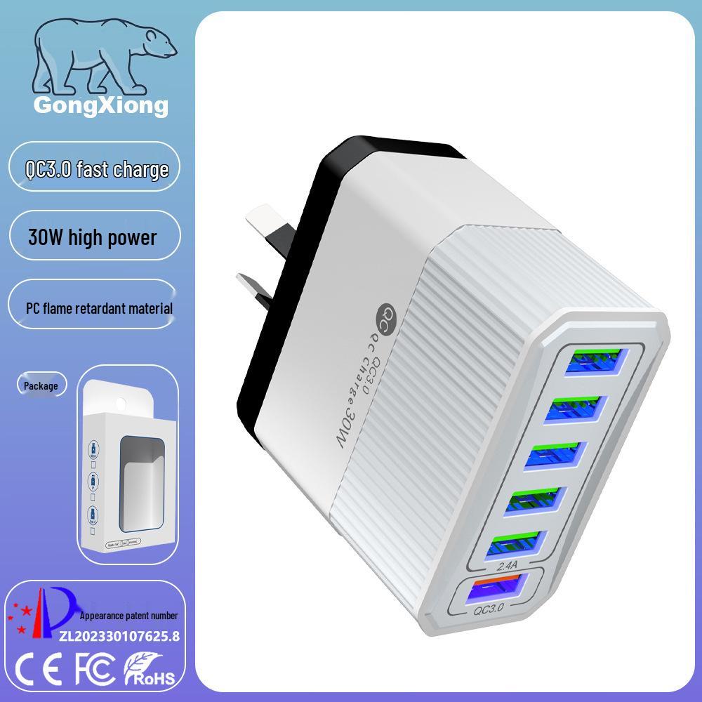 QC3.0 30W Multi-Port Fast Charger with EU/US/UK Plugs