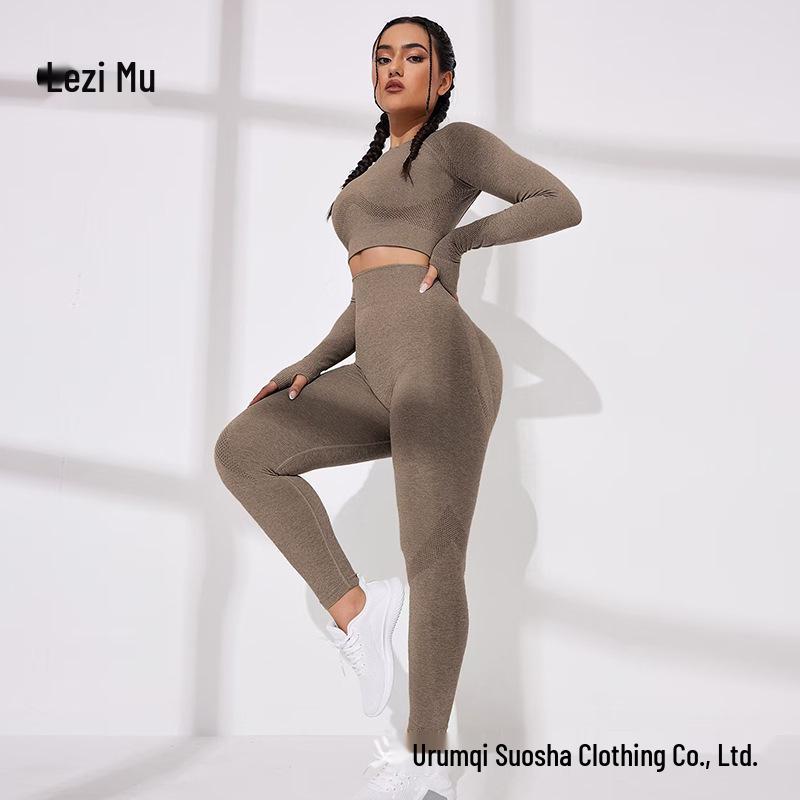 Damen Schnelltrocknender Nahtloser Yogaanzug: Hochintensives, atmungsaktives, hochtailliertes Fitness-Set im europäischen und amerikanischen Stil