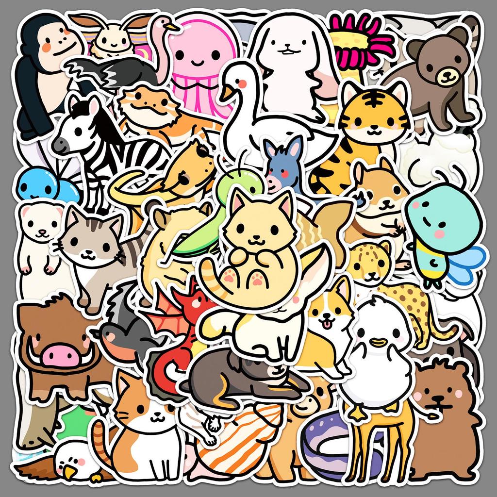 50 Cute Cartoon Animal Stickers for DIY Journals, Notebooks, and Water Bottles