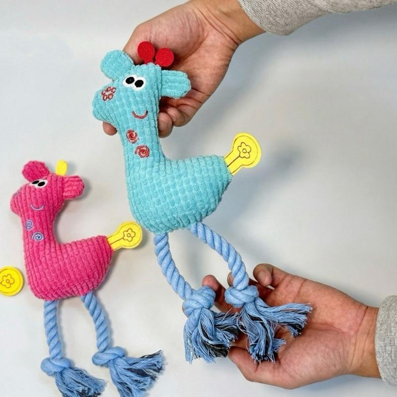 Plush Deer Dog Rope Toy Squeaky Teeth Cleaning Chew Toy Interactive Pet Toy For Small Medium Dogs Indoor Outdoor Play