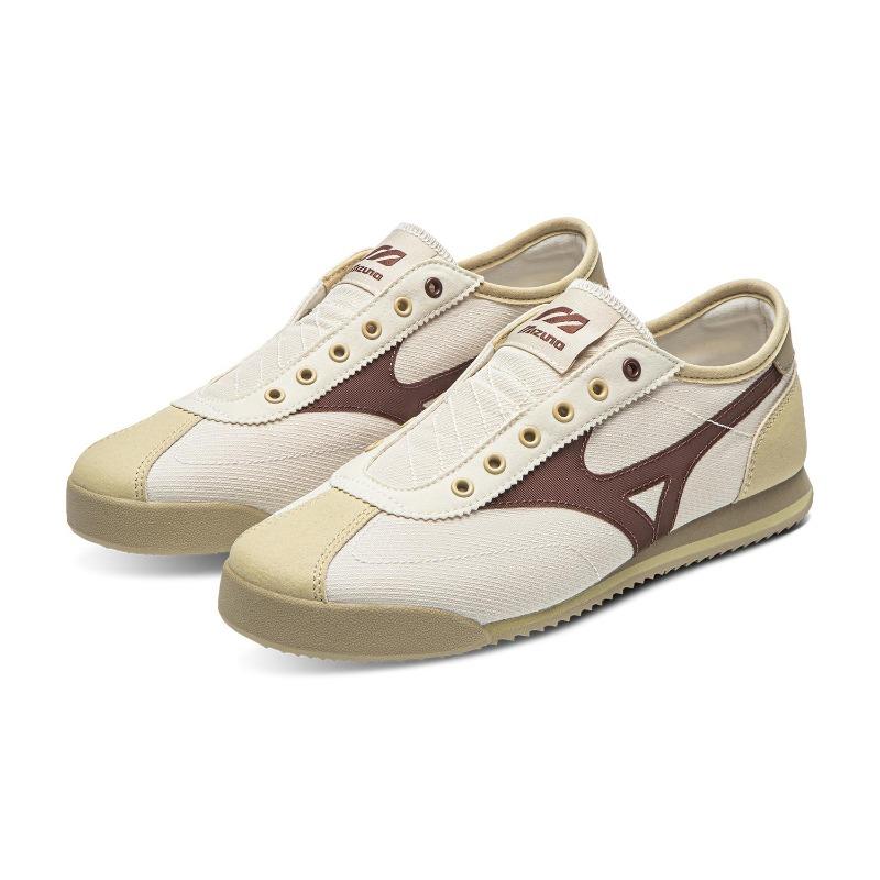 Mizuno LG 60S Slip-On Unisex Low Top Retro Color-Block Lifestyle Shoes Beige Grey D1GH240215