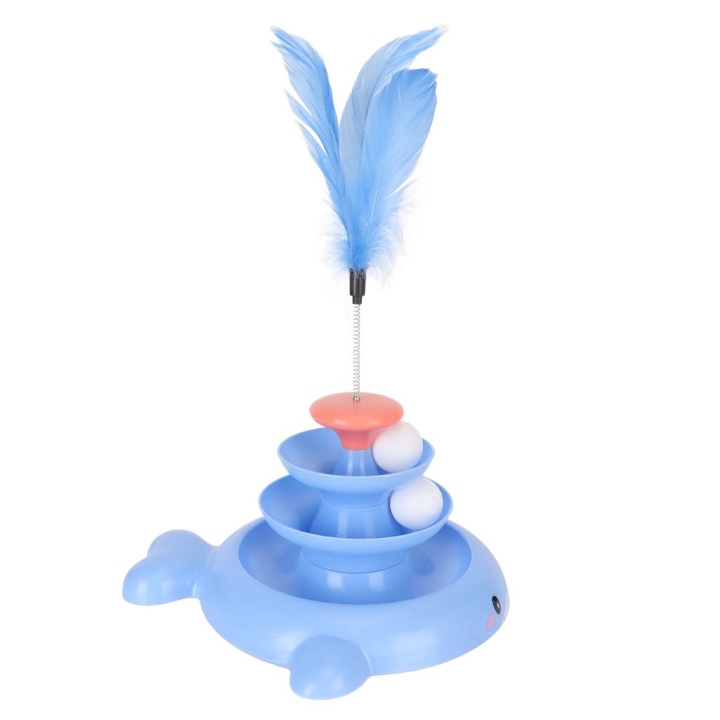 Cat Ball Tower Toy 3 Level Detachable Pet Track Interactive Toy with Teasing Feather for Kitten