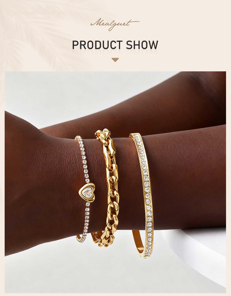 Damen Armbänder Vergoldet, Stapelbare Gliederarmbänder mit Herz, Zirkonia Armreif, Öffnungsfähig, Weihnachtsfeier Geschenk