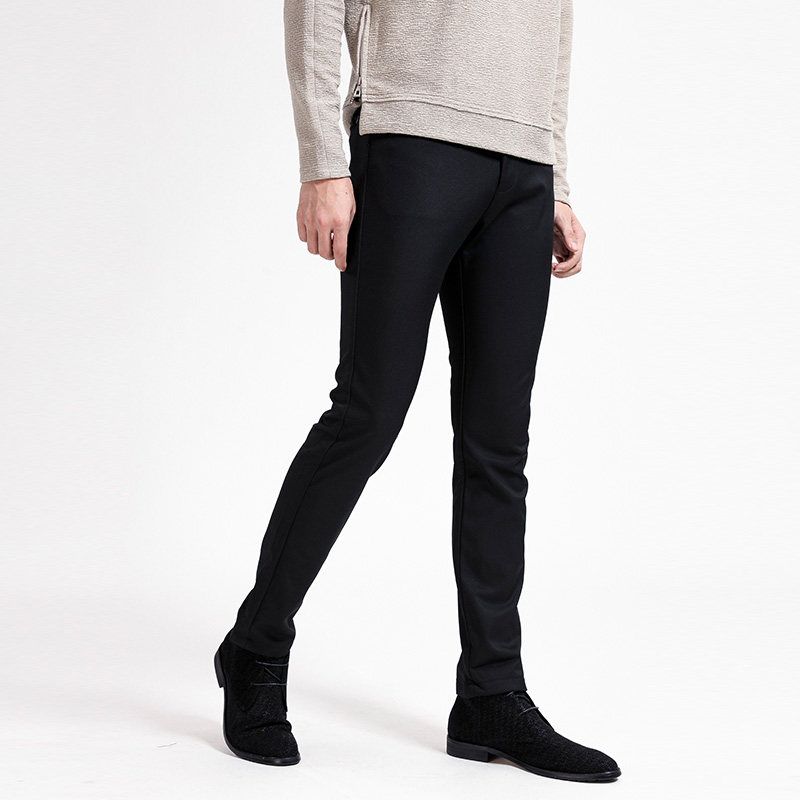 Menseye Men's Casual Pants Autumn and Winter Fleece-Lined Mid-Waist Black Men's Pants Youth Business Work Pants