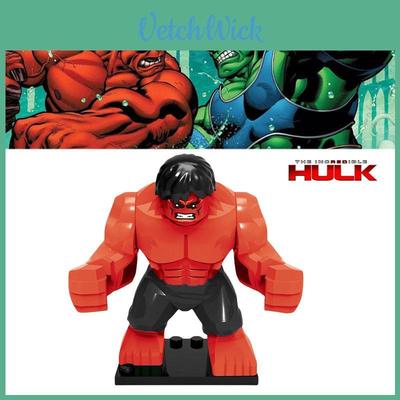 Blocchi Giocattolo in Plastica Particelle Piccole Giocattolo per Bambini Blocchi ad Incastro Ideale per Costruire e Giocare Personaggio Supereroe Hulk Rosso Altezza 7 cm