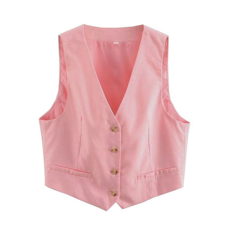 Blended High Waist Casual Shorts Waistcoat Vest Linen