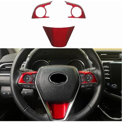 3PCS ABS Rouge Bouton de Volant Couvercle Autocollant Décoration Intérieure Autocollant Accessoires Décoration Convient pour Toyota Camry 2018 2019 2020