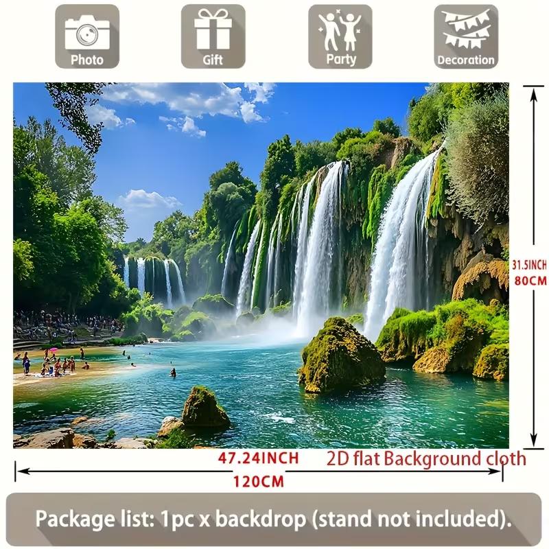 Arazzo Scena Cascata Realistica, Cascate Foresta Tropicale con Sfondo Lago Azzurro Chiaro per Fotografia