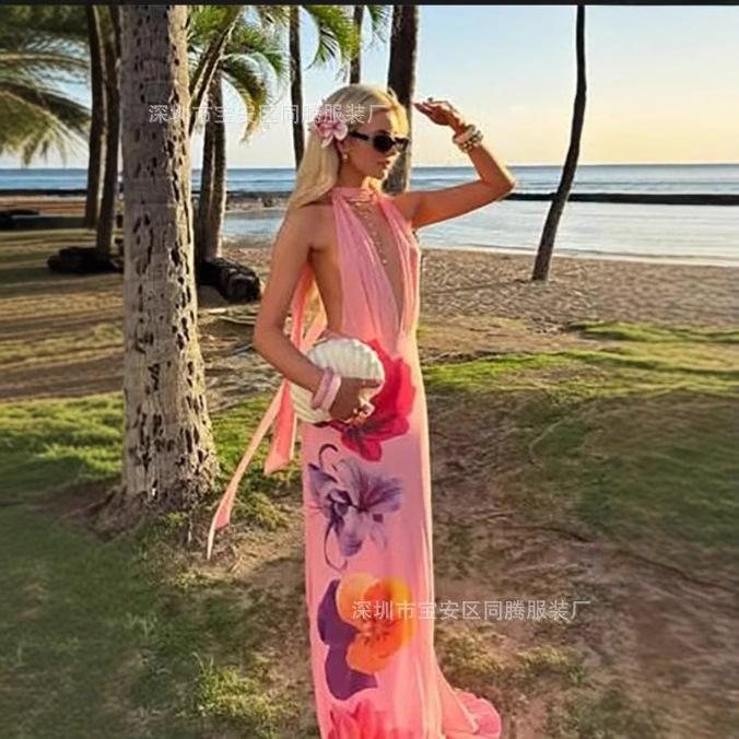 European And American Summer Women'S Clothing New Sexy Neck Halter Hip Slim Dress