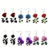 Fashion Acrylic 2D Flat Rose Earrings Romantic 2D Flat Rose Forest Flower Earrings Retro Art Style Earrings Jewelry Gifts