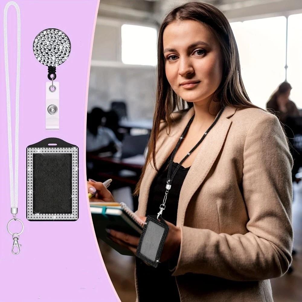 Retractable Lanyard Shiny Finish Badge Reel Bling ID Holder Keychain Hospital Setting